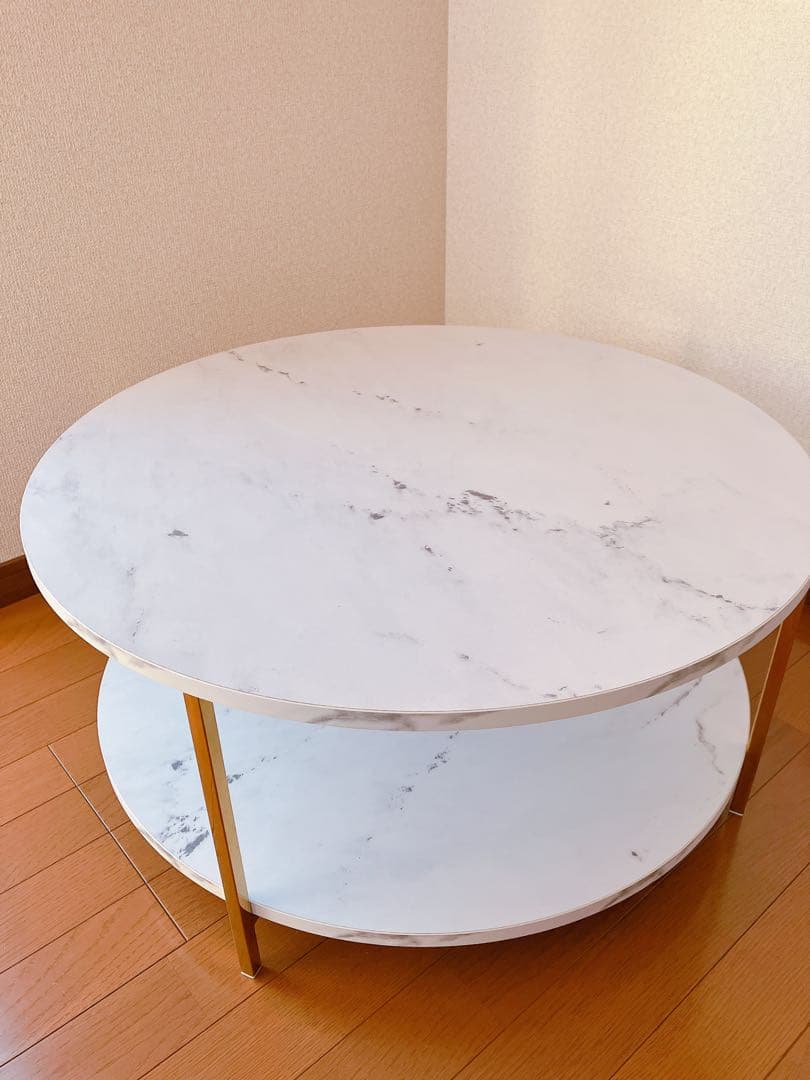 【美品】LOWYA 大理石柄ローテーブル 丸テーブル[幅69]