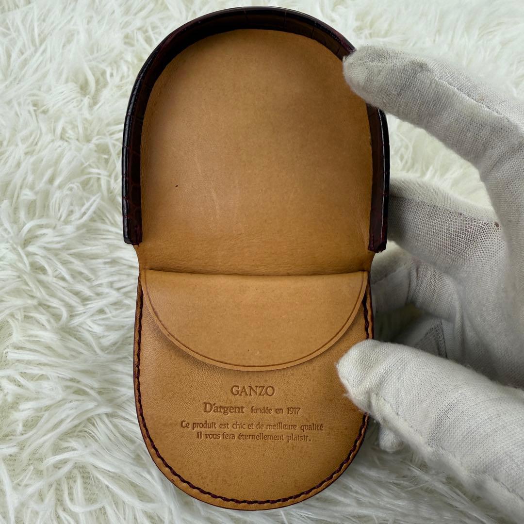 極美品 ガンゾ ケース 馬蹄型 小銭入れ スモールクロコ ボルドー