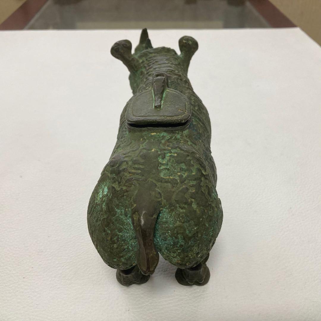 古いサイの置物 動物 銅製 オブジェ 香炉 工芸品 古美術 骨董品 レトロ