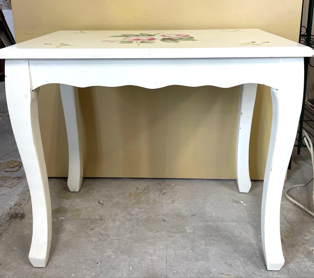 コンソールテーブル ハンドペイント お花柄 ホワイトサイドテーブル