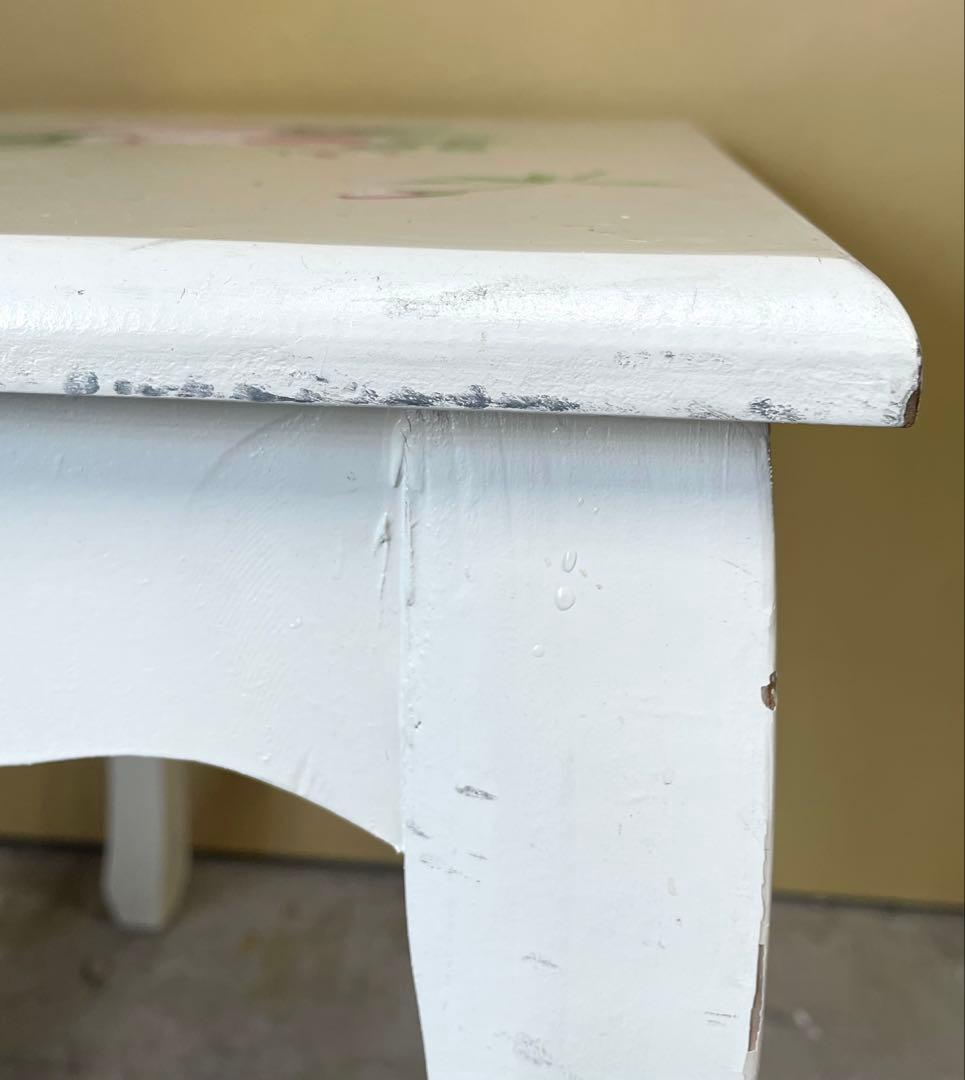 コンソールテーブル ハンドペイント お花柄 ホワイトサイドテーブル