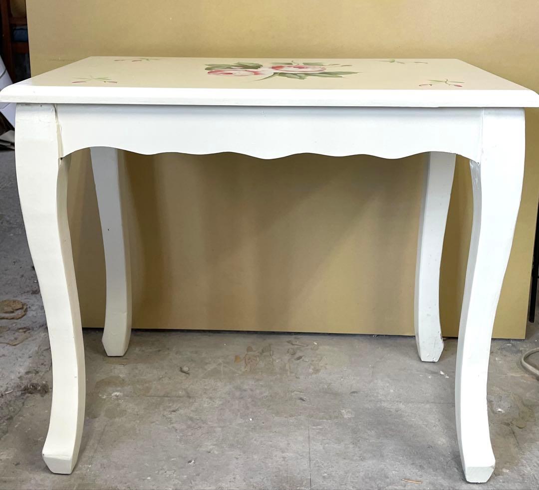 コンソールテーブル ハンドペイント お花柄 ホワイトサイドテーブル