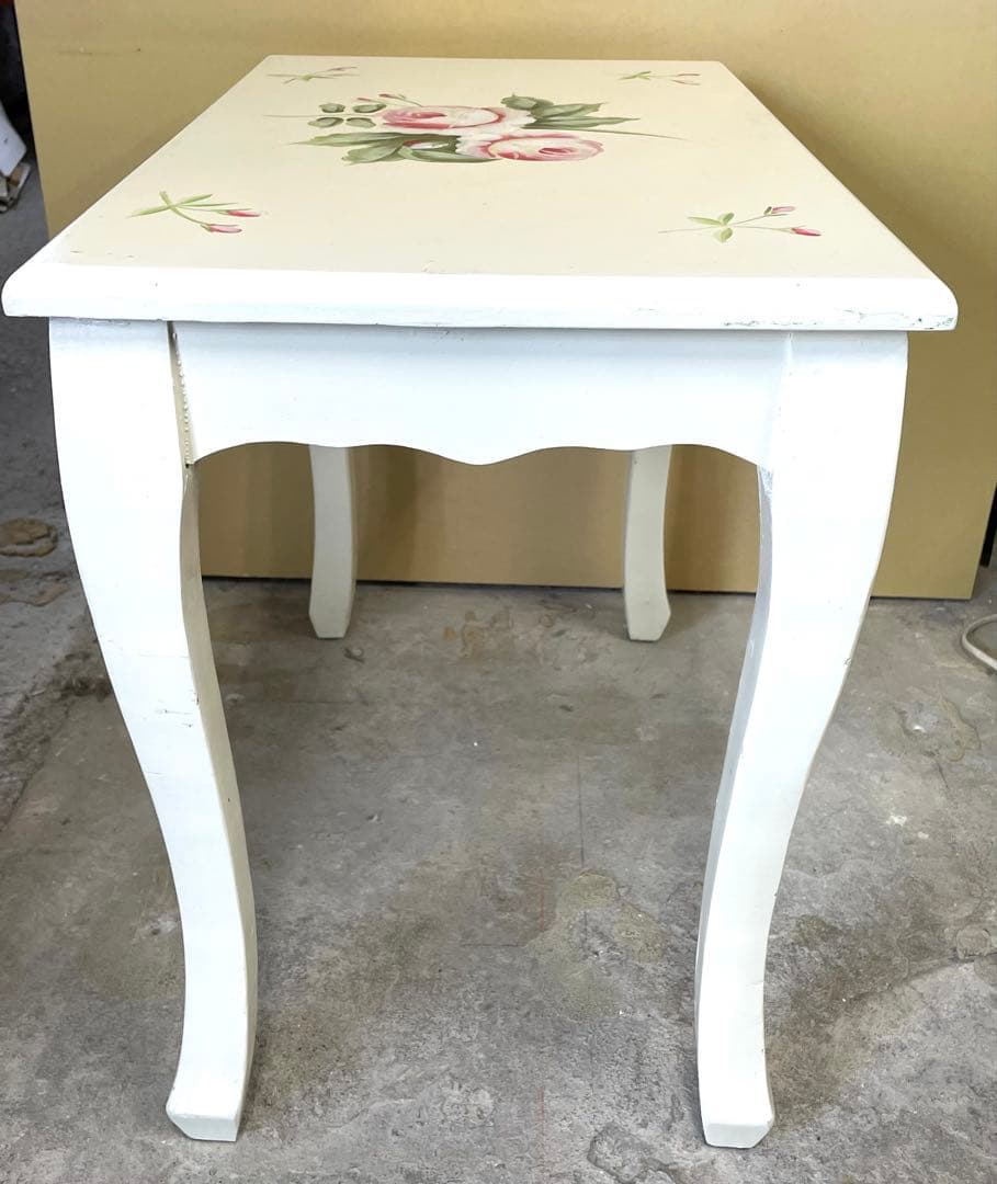 コンソールテーブル ハンドペイント お花柄 ホワイトサイドテーブル