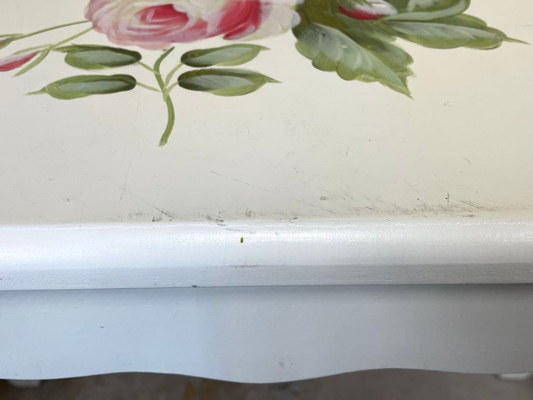 コンソールテーブル ハンドペイント お花柄 ホワイトサイドテーブル