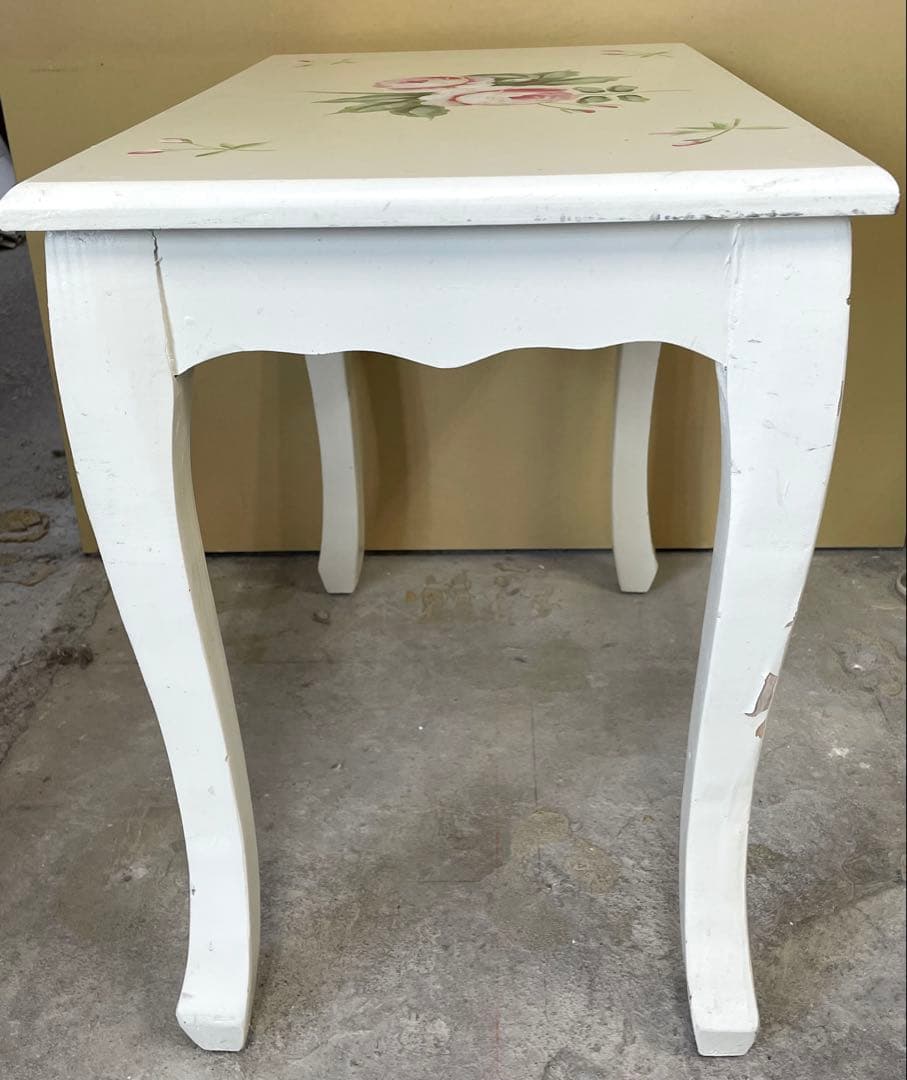 コンソールテーブル ハンドペイント お花柄 ホワイトサイドテーブル