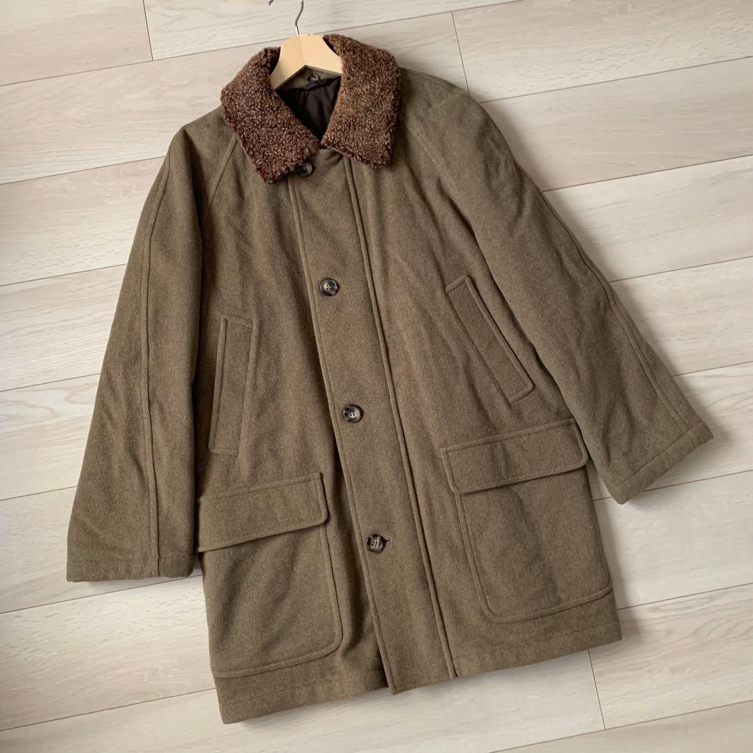 美品　LONGHI ウール　カシミヤ　ハーフコート　イタリア製　レザー　48