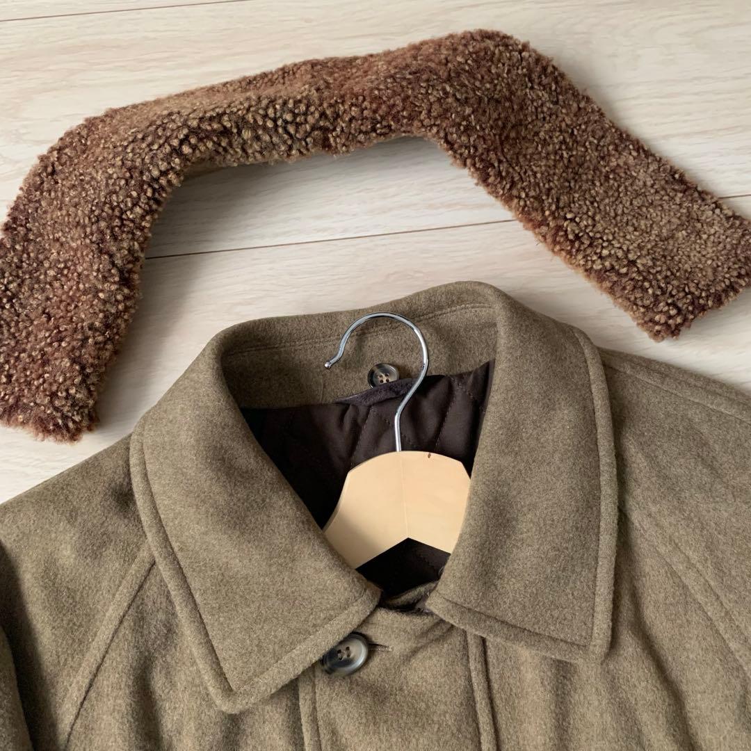 美品　LONGHI ウール　カシミヤ　ハーフコート　イタリア製　レザー　48