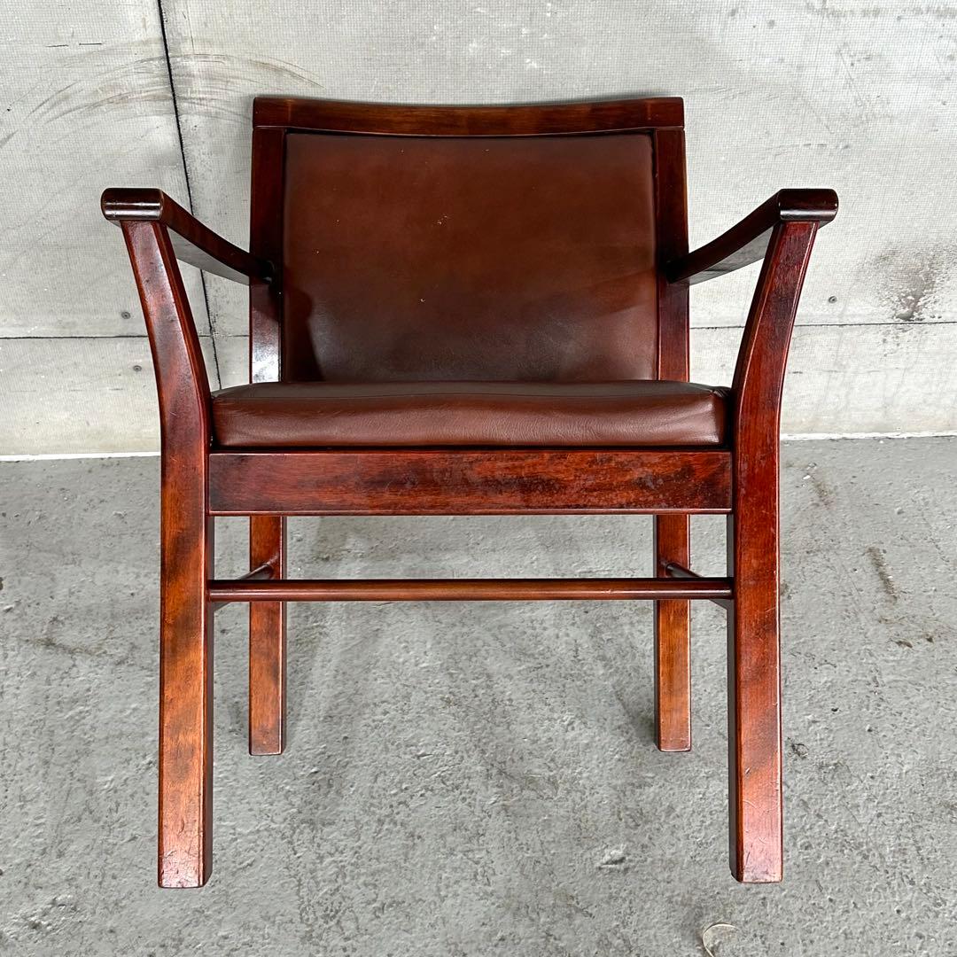 ★1980年代★morishigeオリーブ印 アームチェア 本革 国産高級家具①