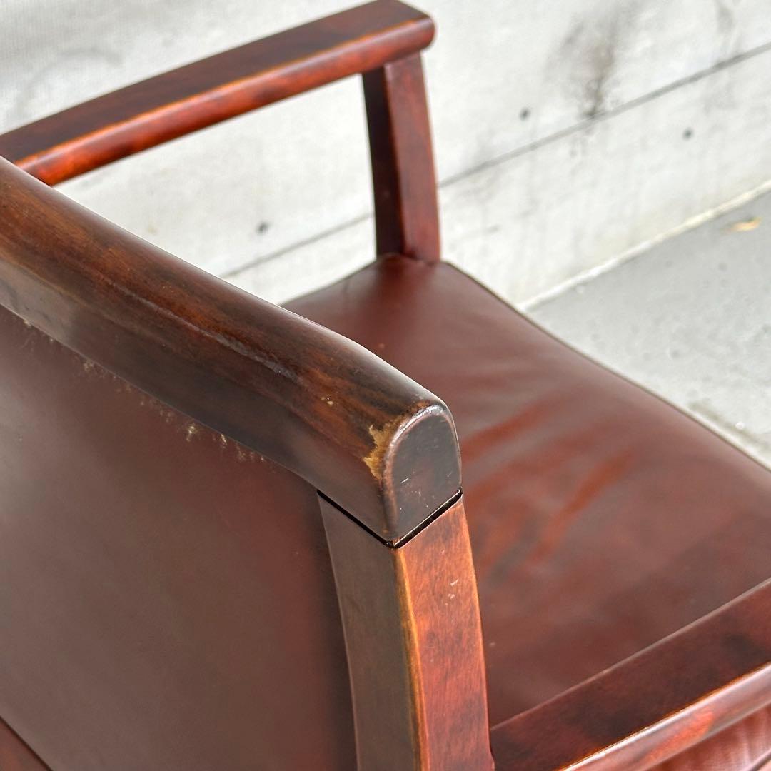 ★1980年代★morishigeオリーブ印 アームチェア 本革 国産高級家具①