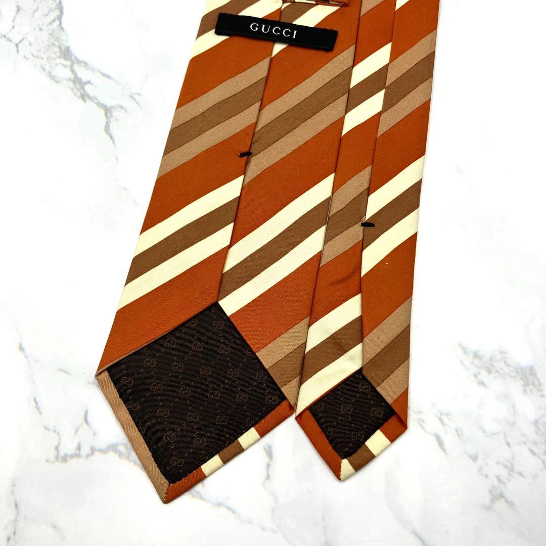 ◆美品◆GUCCI グッチ ネクタイ オレンジ色 ストライプ柄 オシャレ