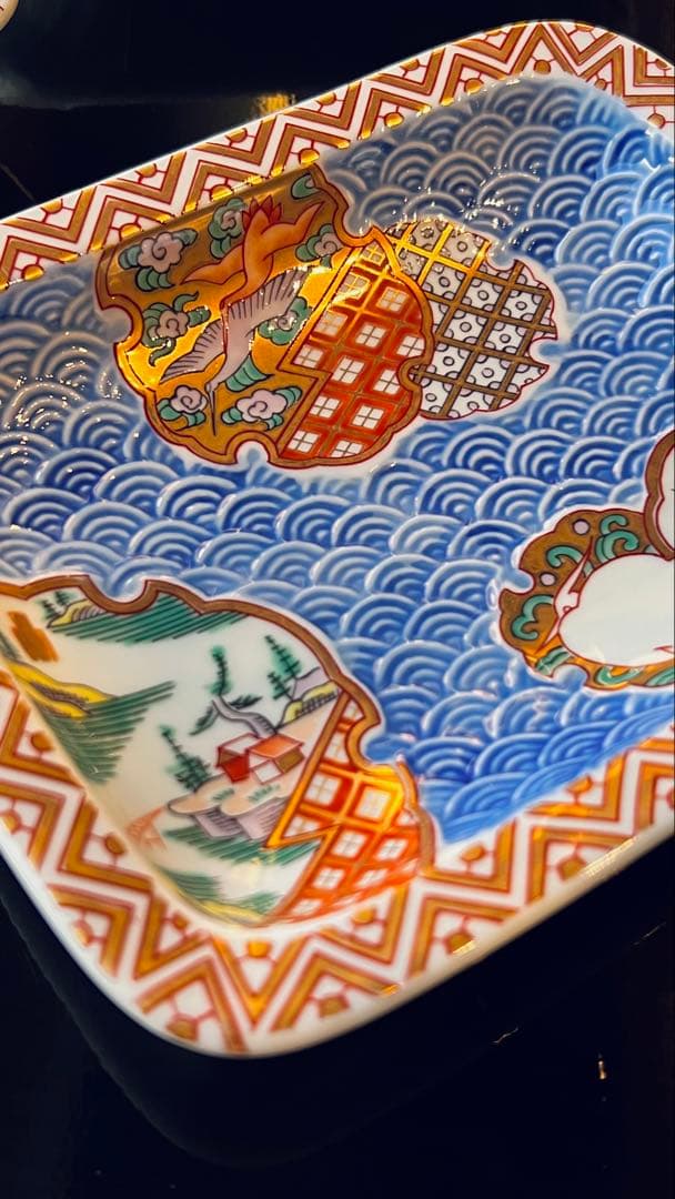 林九郎窯 古伊万里風 青海波地紋雪輪 銘々皿 ５枚組 波佐見焼