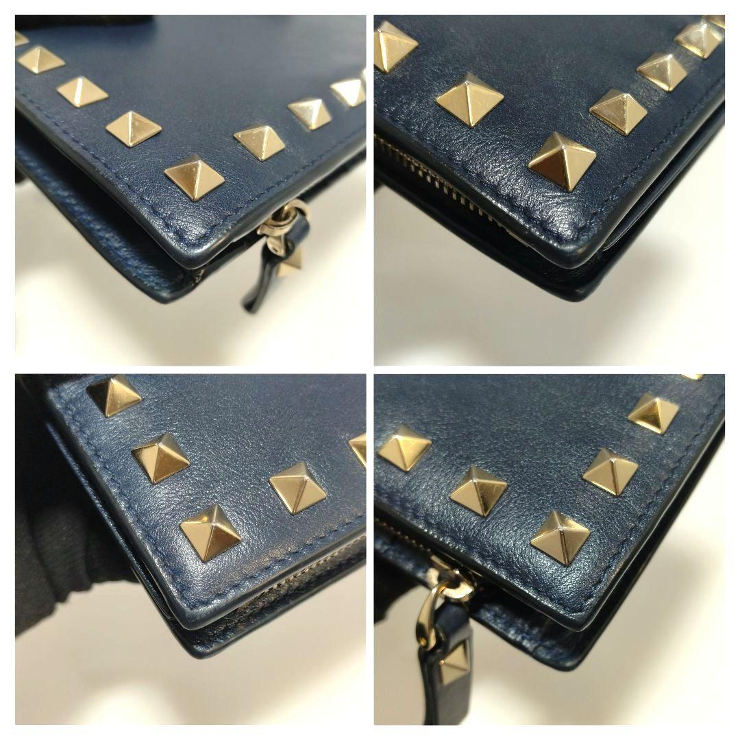 美品 VALENTINO GARAVANI 長財布 スタッズ レザー ネイビー