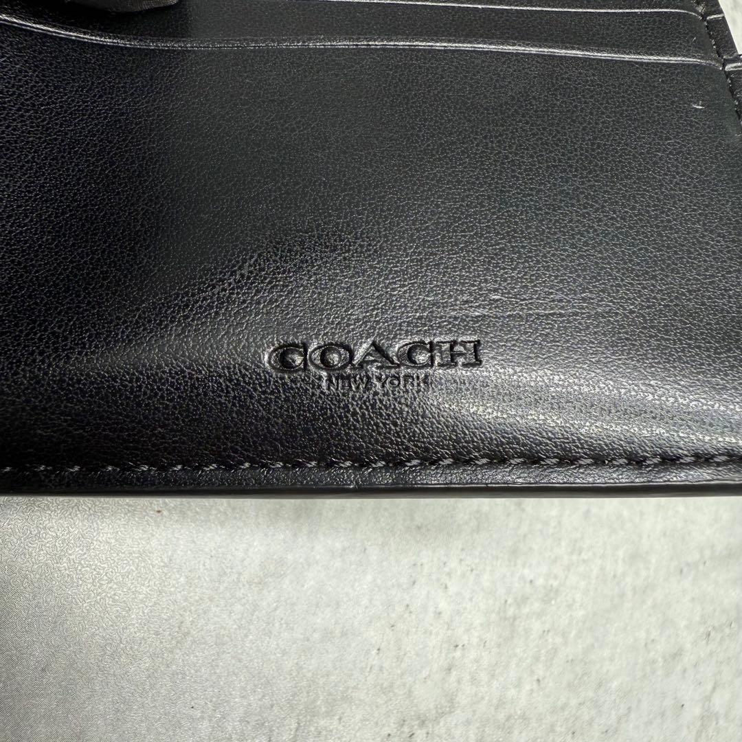【美品】COACH コーチ 折り財布 PVC ブラック シグネチャー メンズ