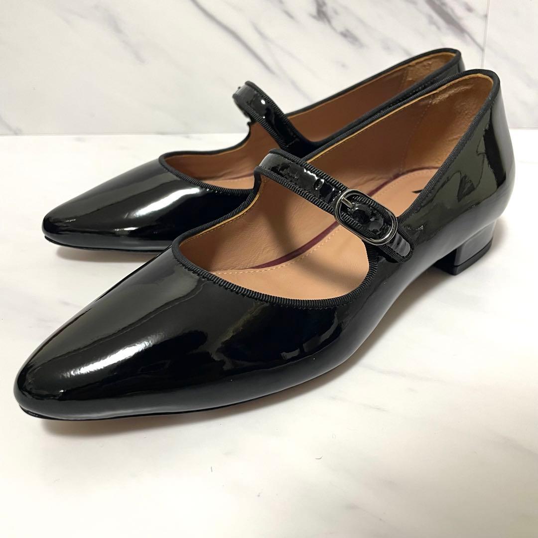 新品　アレクサチャン　ポインテッドトゥ　エナメル　メリージェーン　黒　ブラック