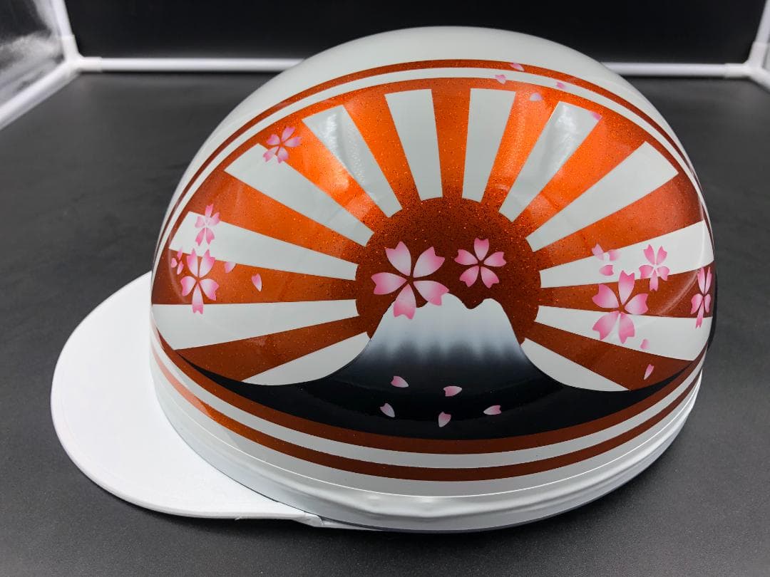 コルク半　カスタム　富士日章　三つボタン　ホワイトオレンジ　ラメ　(桜無し)