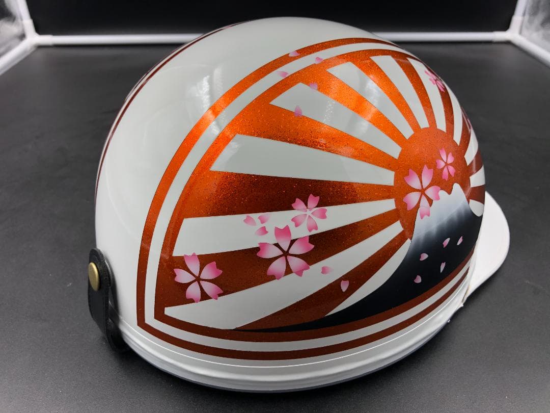 コルク半　カスタム　富士日章　三つボタン　ホワイトオレンジ　ラメ　(桜無し)