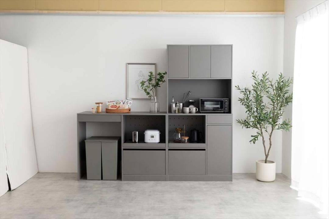 【送料無料】食器棚 キッチン収納 コンセント付き 木目調 ブラウン グレー