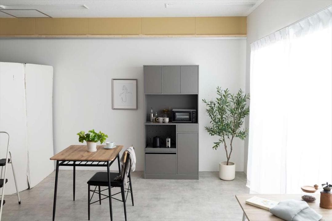 【送料無料】食器棚 キッチン収納 コンセント付き 木目調 ブラウン グレー