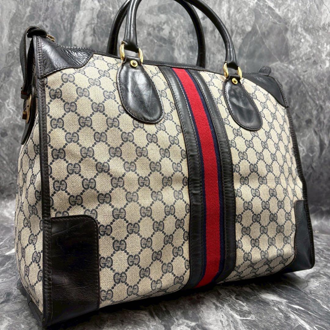 ✨美品✨GUCCI シェリーライン GG ボストンバッグ レザー ネイビー