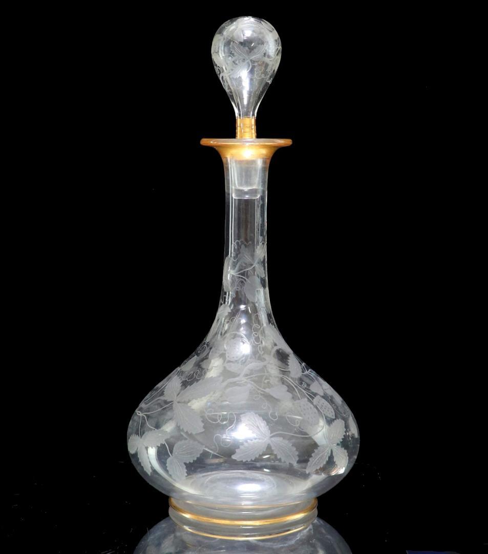 オールド・バカラ 金彩 大型 苺文 デカンタ 30cm グラヴュール カラフェ