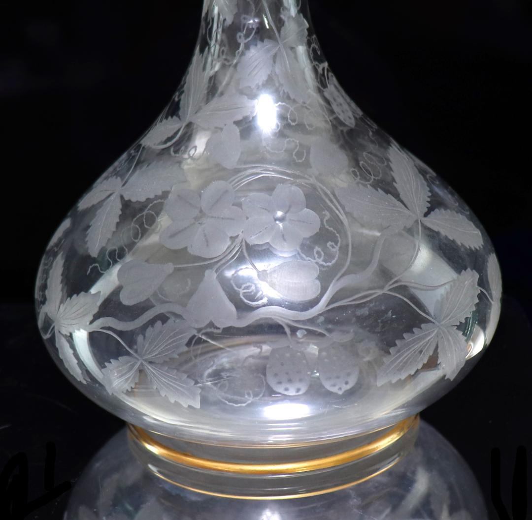 オールド・バカラ 金彩 大型 苺文 デカンタ 30cm グラヴュール カラフェ