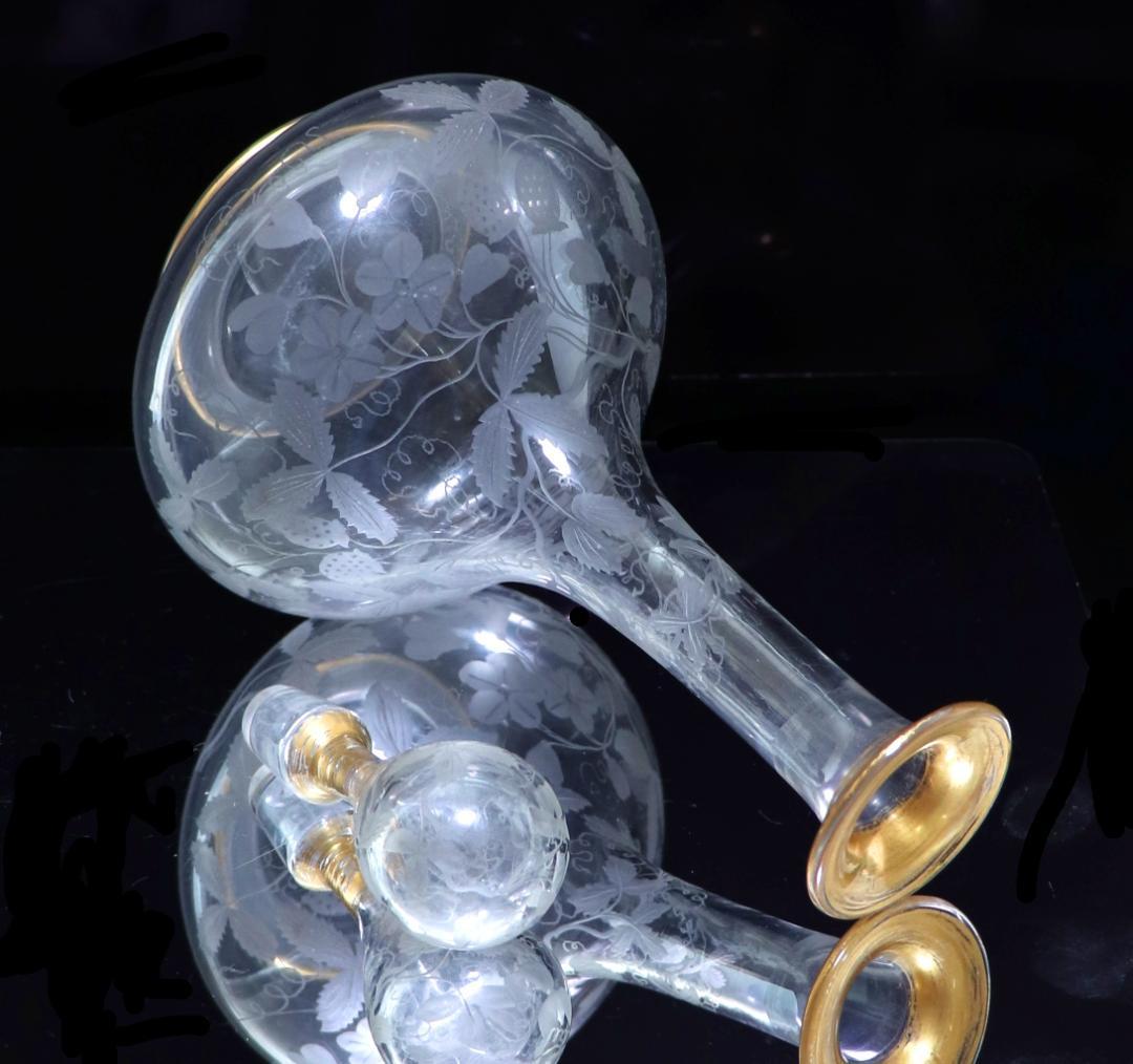 オールド・バカラ 金彩 大型 苺文 デカンタ 30cm グラヴュール カラフェ