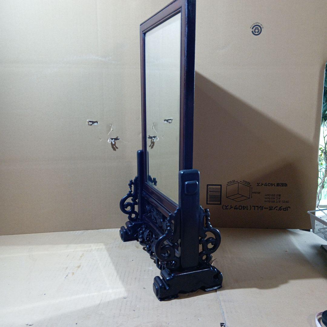 唐木ガラス硯屏　文房具書道具　木工芸硝子ガラス　工芸中国美術唐物古玩紫檀