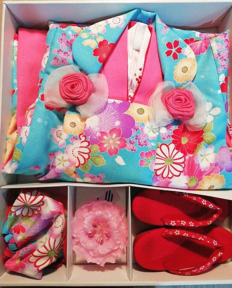 大幅値下げ‼️　七五三　被服 女の子　お宮参り　着物　水色　4点セット