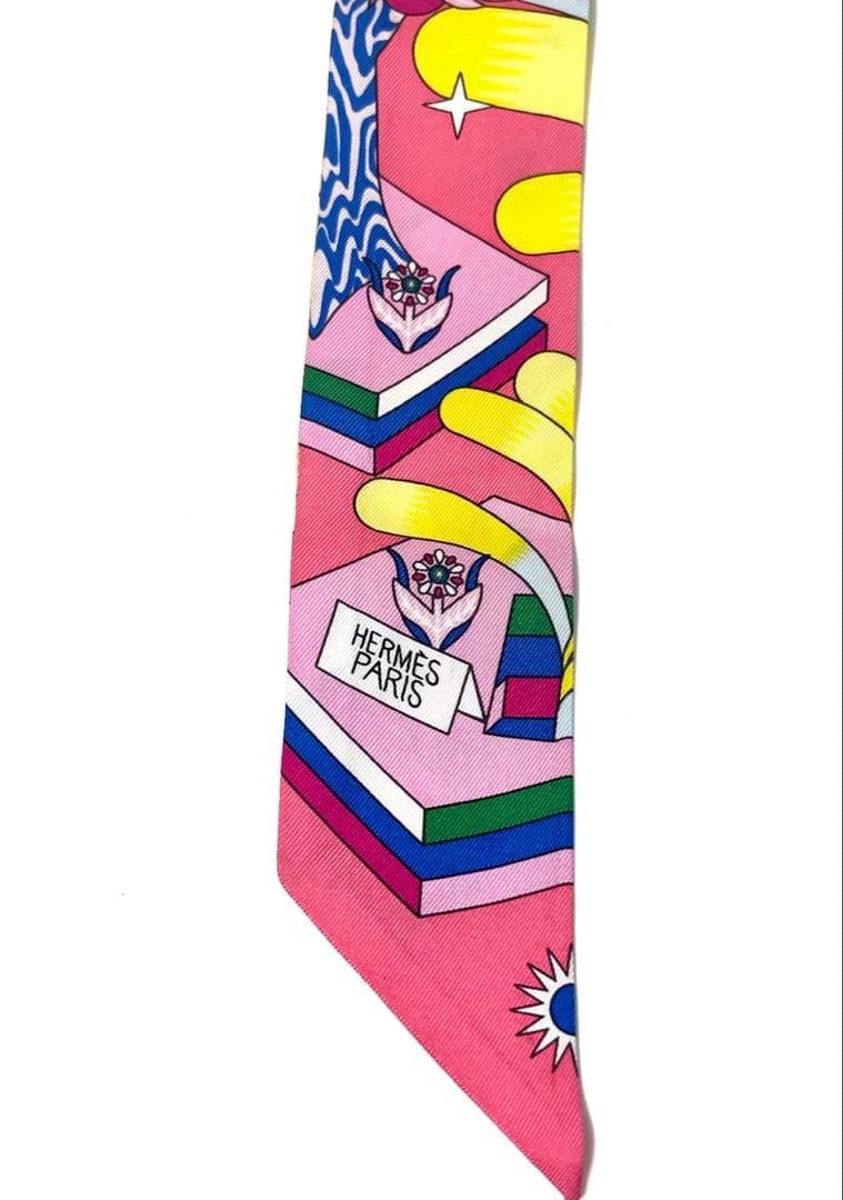 エルメス HERMES ツイリー スカーフ ピンク×黄色　マルチカラー