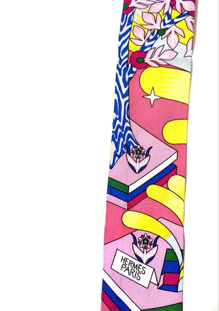 エルメス HERMES ツイリー スカーフ ピンク×黄色　マルチカラー