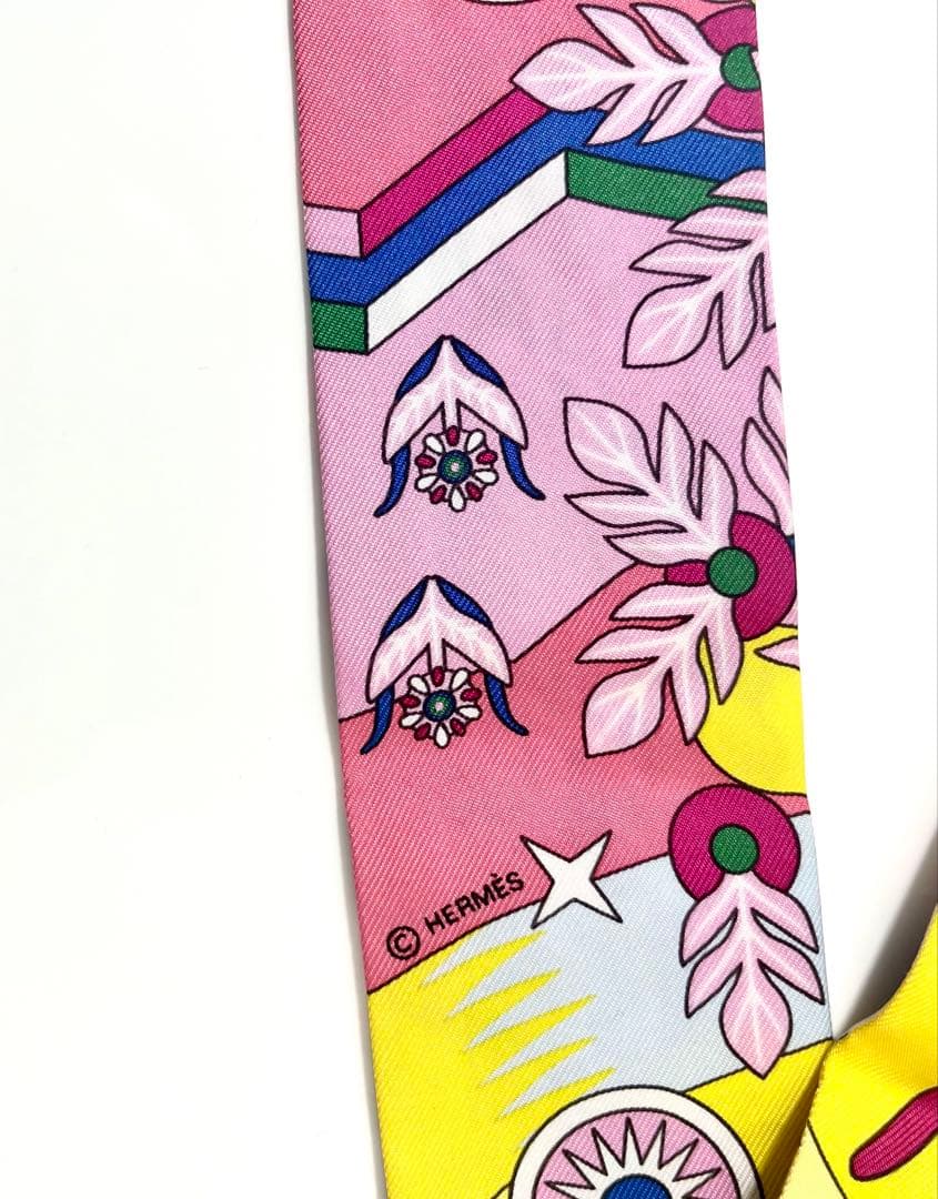エルメス HERMES ツイリー スカーフ ピンク×黄色　マルチカラー