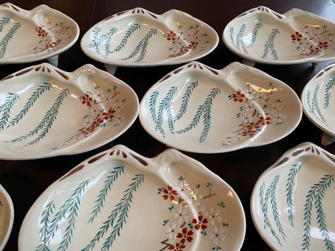 京焼向付仁清重ね蛤 柳と桜5客　新品未使