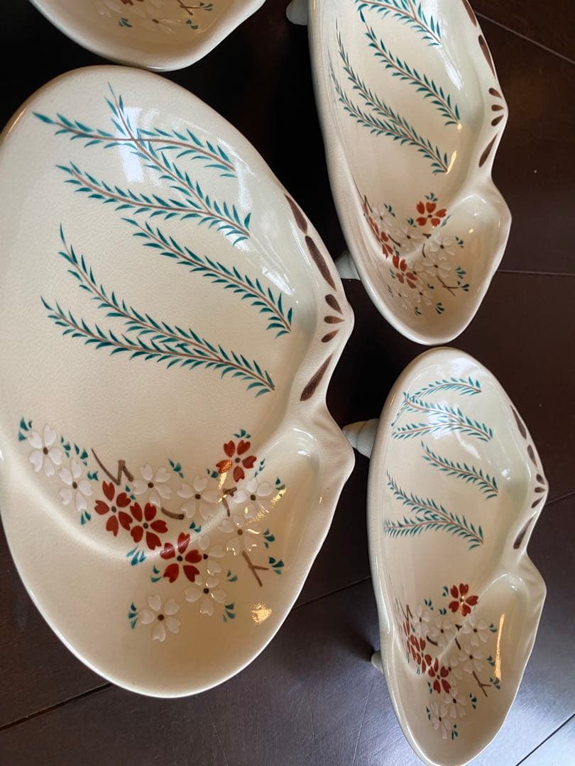 京焼向付仁清重ね蛤 柳と桜5客　新品未使