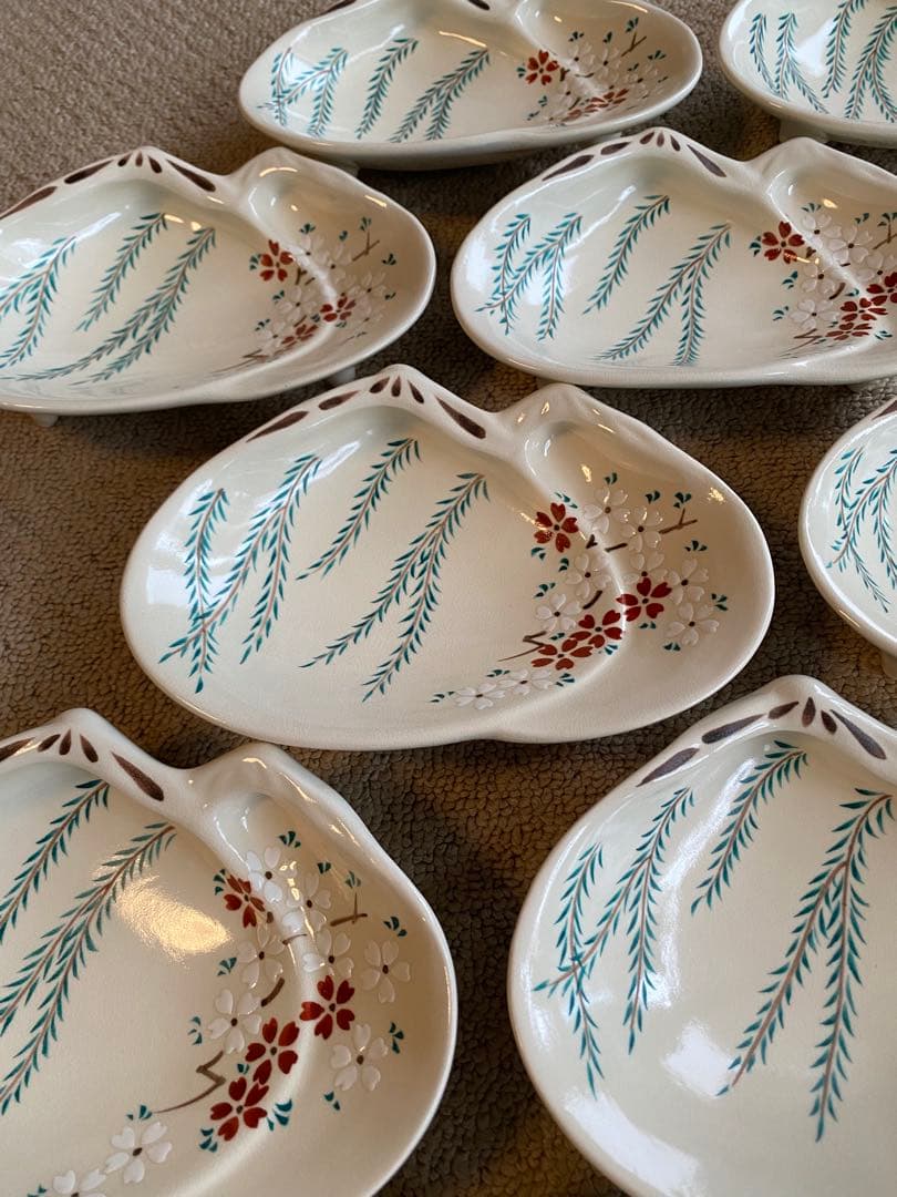 京焼向付仁清重ね蛤 柳と桜5客　新品未使