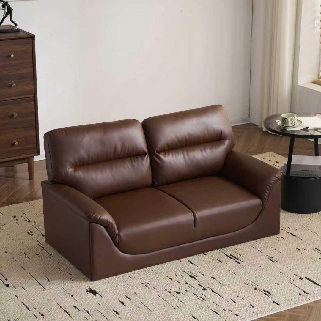【新品】座面肘掛け一体型2人掛けソファ 高品質PUレザー モダン