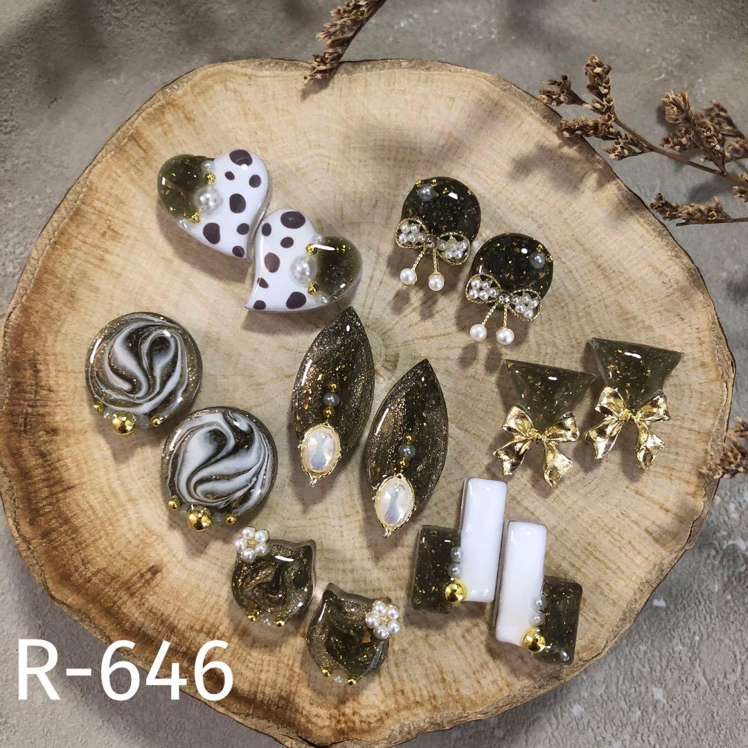 R-646 ✴︎レジンカボション✴︎7種♡ラメグリーン⁎⁺˳✧༚