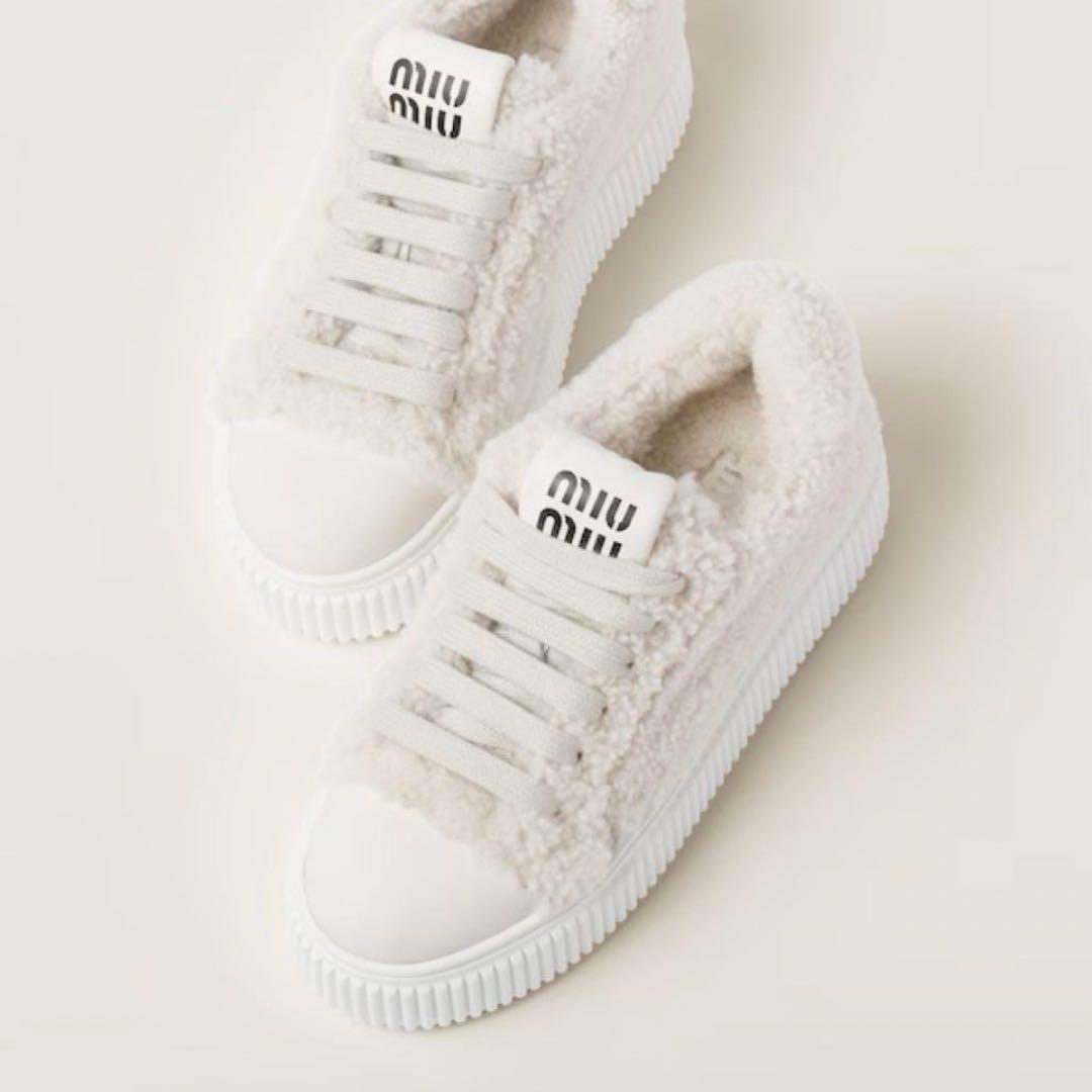 miumiu ミュウミュウ　シアリングスニーカー　シープスキンスニーカー　35