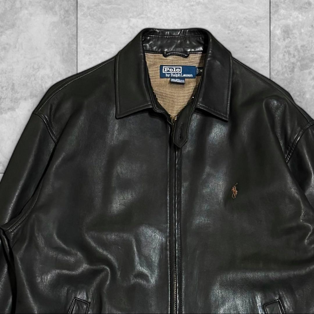 希少 90s ポロラルフローレン レザージャケット M ブラック ホースロゴ刺繍