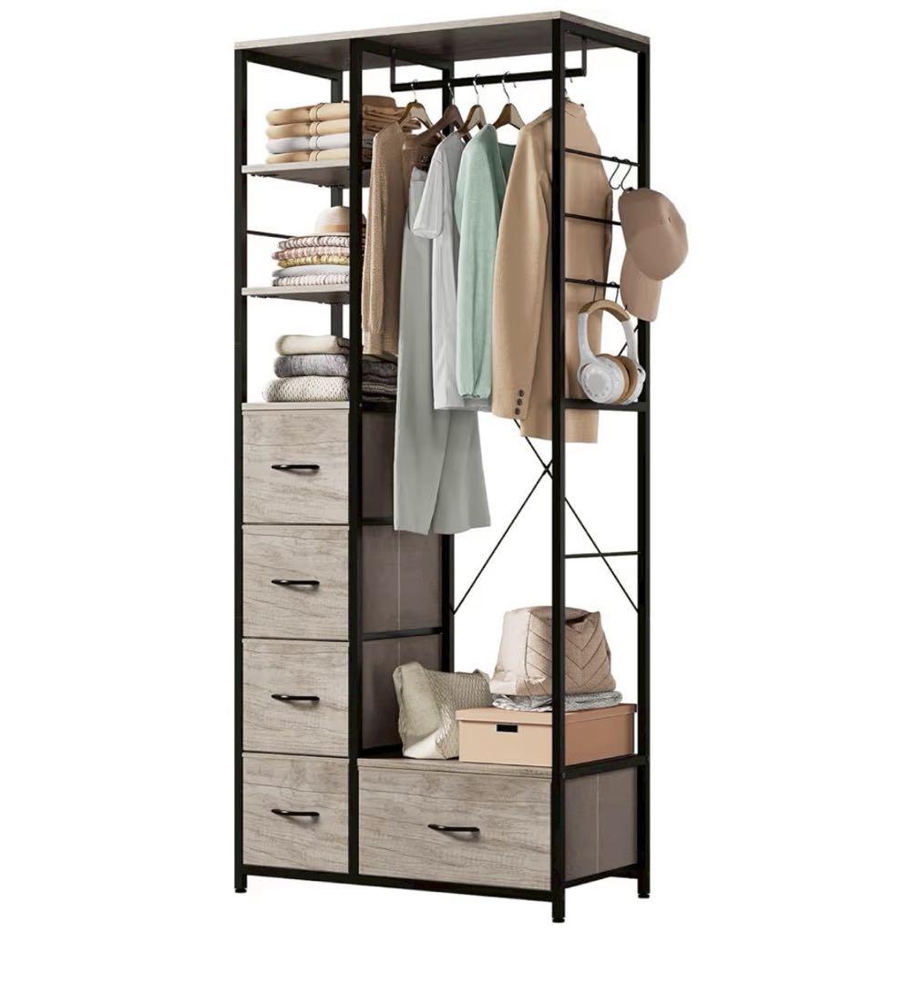 ハンガーラック 引き出し付き 幅80奥行40高さ183cm 棚板は可動式