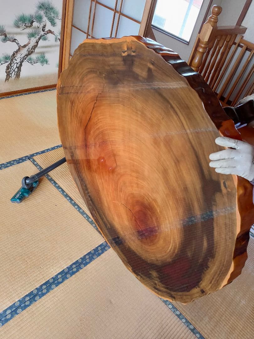 【札幌近郊配達可】座卓 円卓 ローテーブル 紅紫檀 輪切り 【引取歓迎】