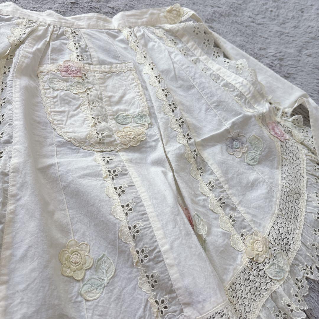 Ca et la サエラ 繊細なお花とレースが美しい エプロン 前掛け イエロー