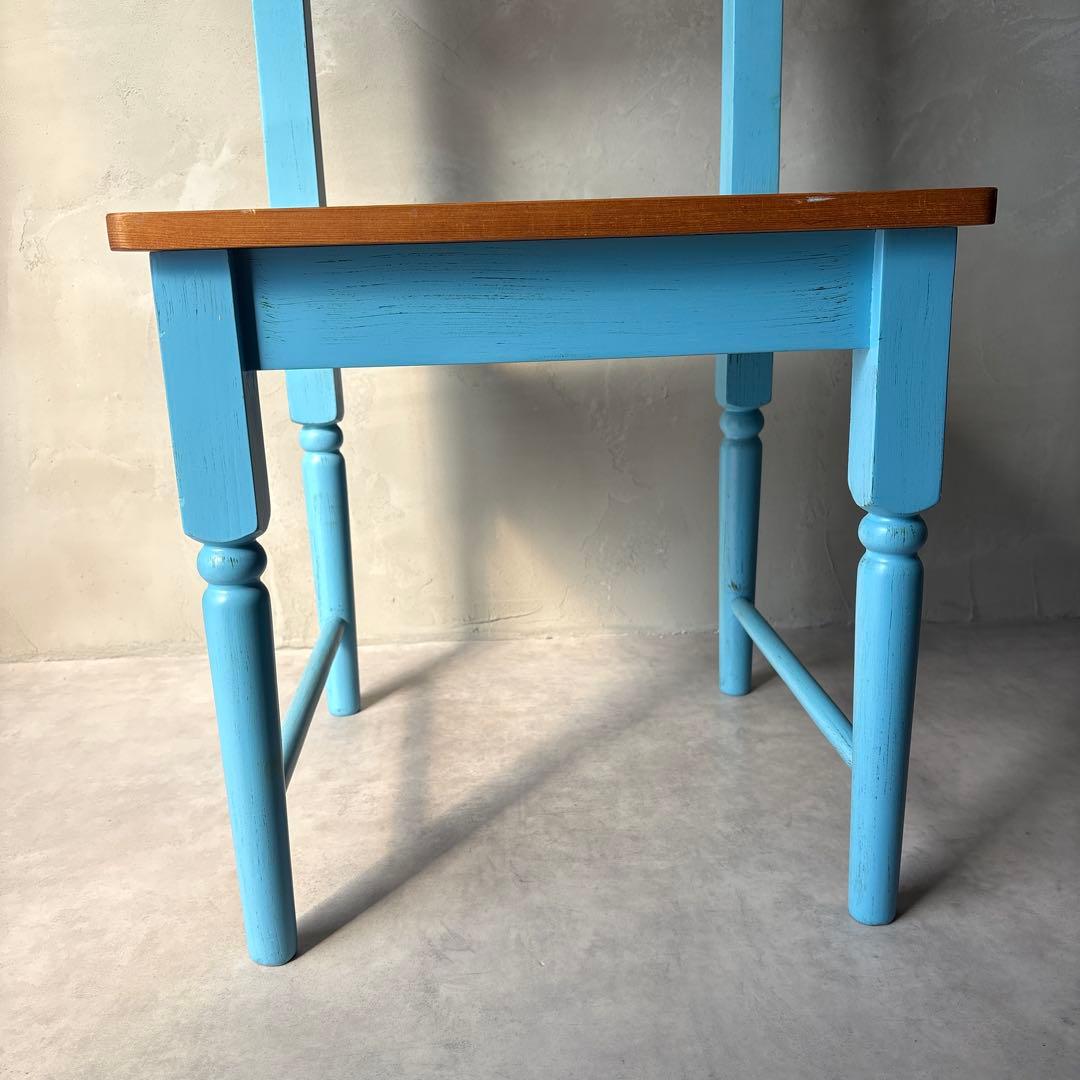 木製 水色 椅子 カントリー調 アンティーク風