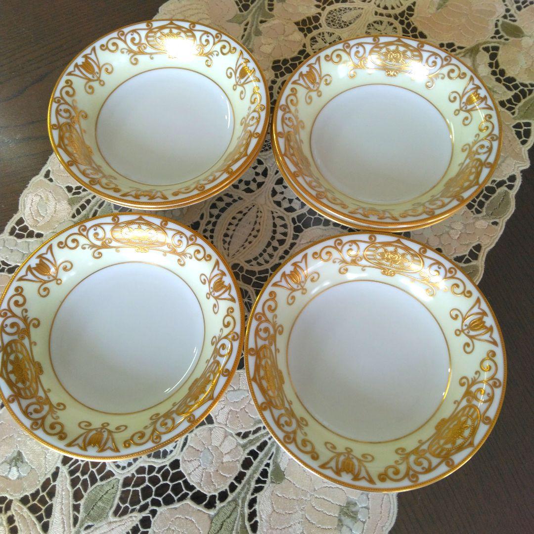 ヴィンテージ・オールドノリタケ・金彩&クリーム(パターン175)・中皿4枚セット