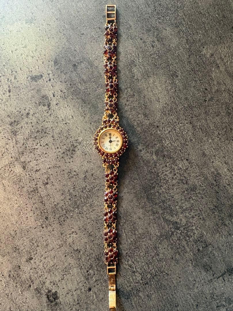 ☆SV925 ガーネット装飾 アンティーク調 レディース腕時計 クォーツ