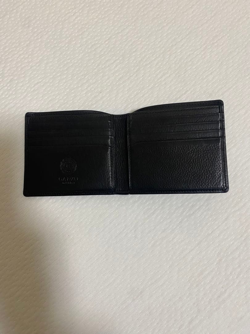 【中古】GANZO ガンゾ 二つ折り 純札入れ 財布 黒 ベビーカーフ　レザー