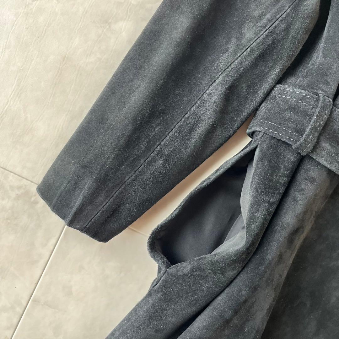 NAP 本革スエードベルテッドコート ロング　黒 15号　2XL相当