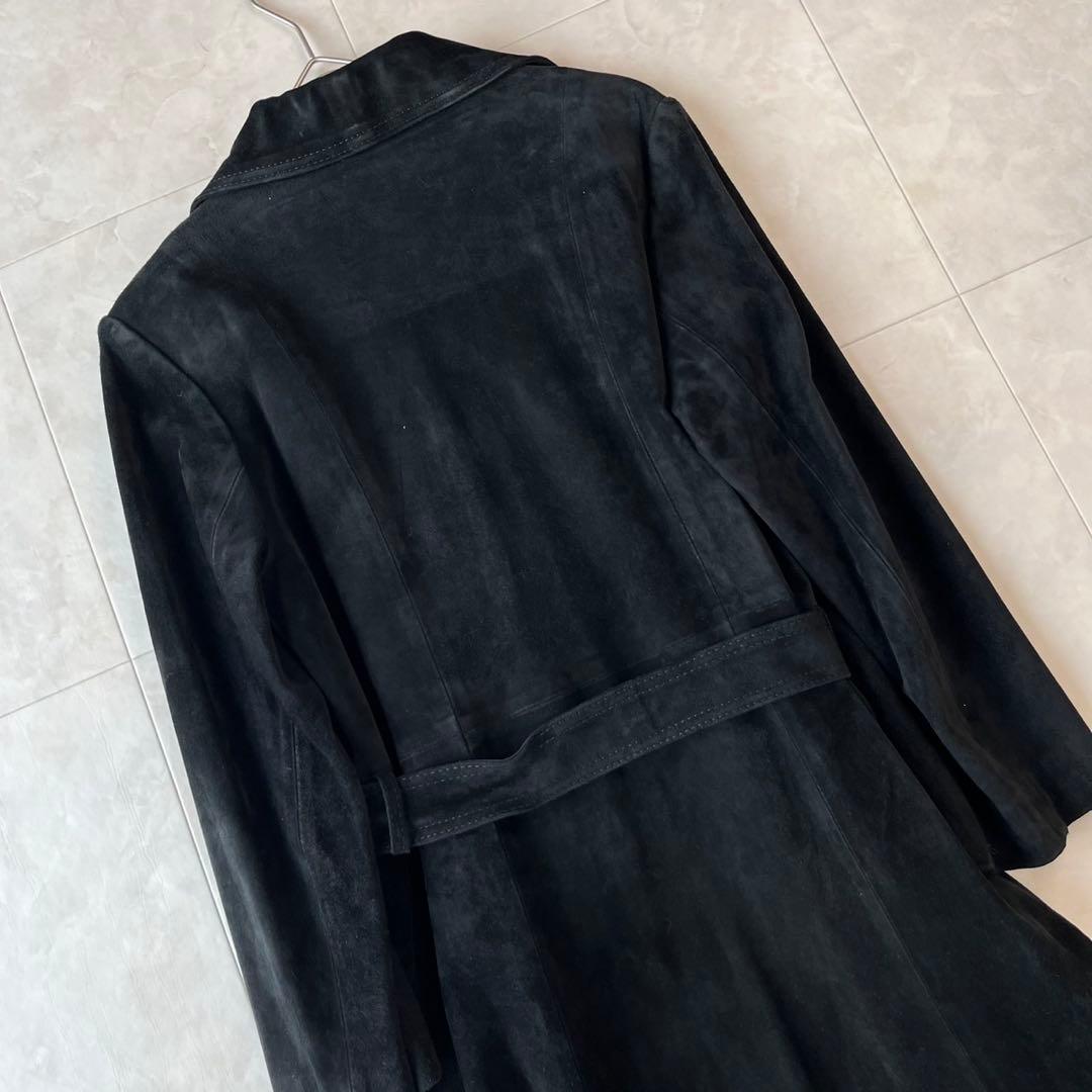 NAP 本革スエードベルテッドコート ロング　黒 15号　2XL相当