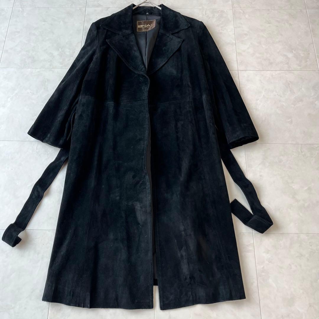 NAP 本革スエードベルテッドコート ロング　黒 15号　2XL相当