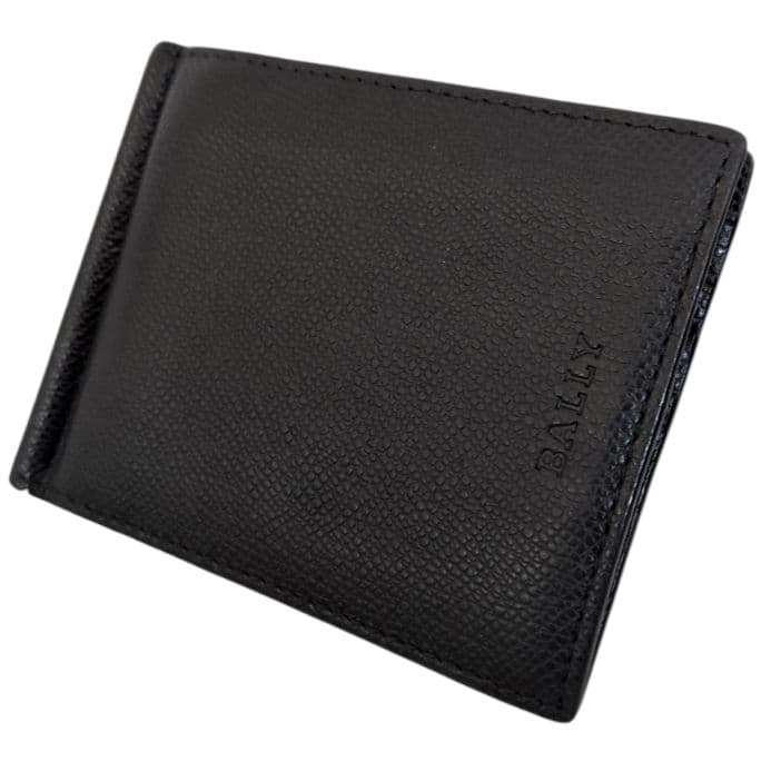 美品　BALLY ブラック レザー 二つ折り財布　マーネクリック　シボ革　レザー