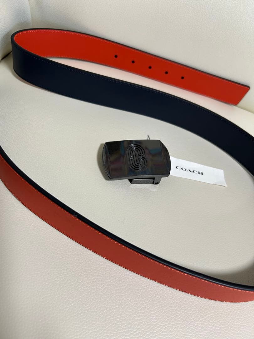 COACH リバーシブルベルト オレンジ/ネイビー